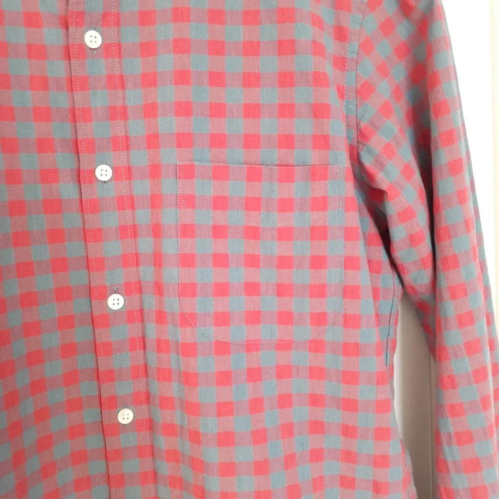 J. Crew Slim Untucked Organic Cotton Check Plaid Button Down Red Blue Size S